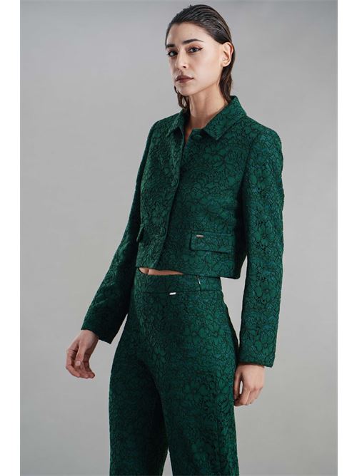 Giacca cropped in pizzo Nualy | I25N2234VERDE BOSCO